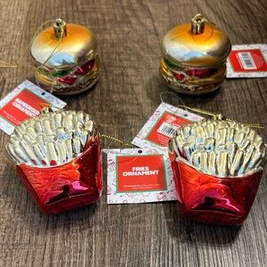 4 Pack Lot Christmas Burger and Fries Ornaments NWT Hamburger French Fries